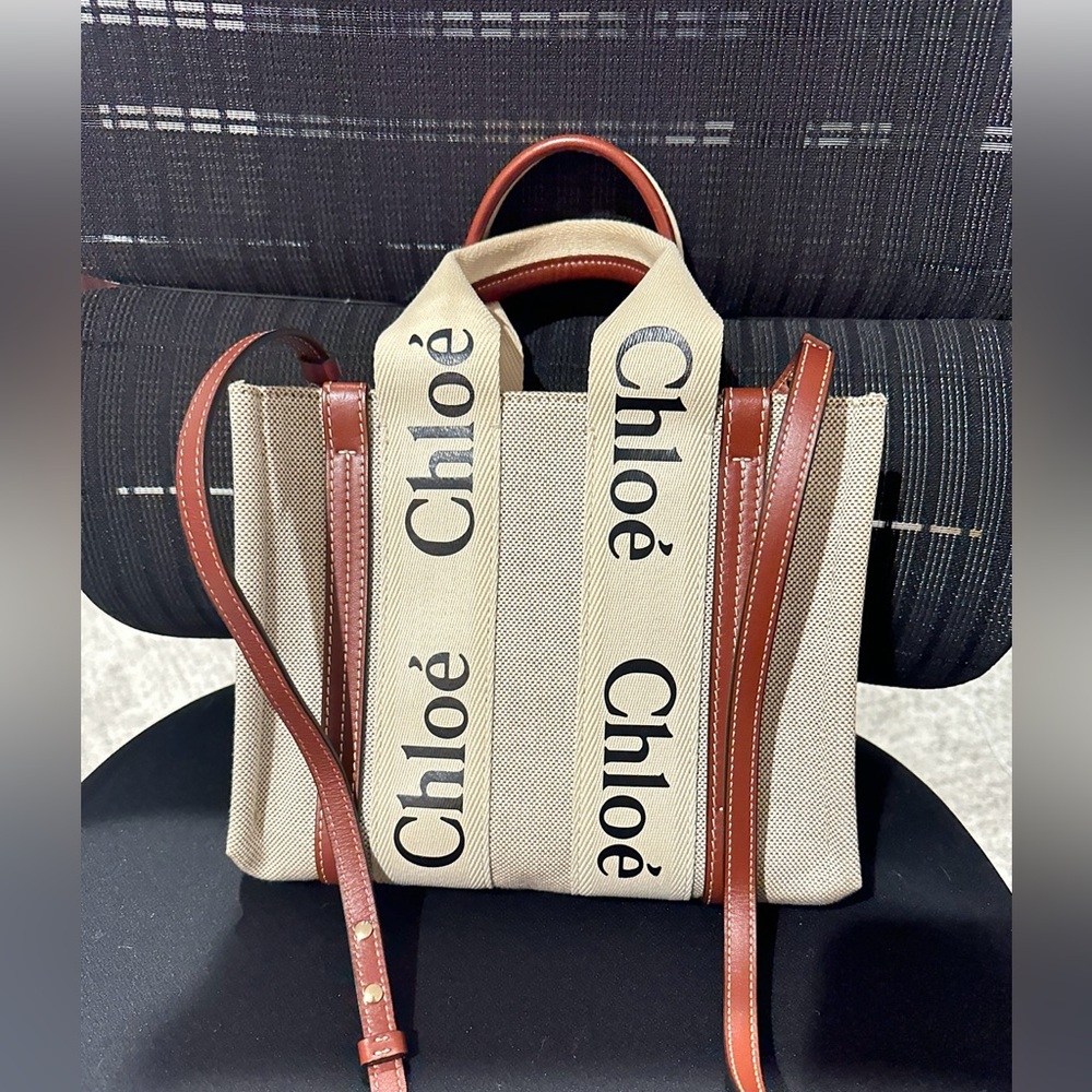 Chloe Woody Convertible Tote Canvas with Leather Small